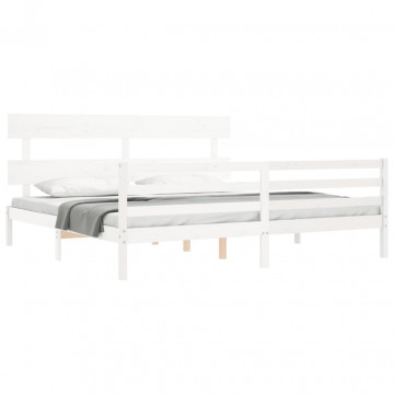 Cadru pat cu tăblie 200x200 cm, alb, lemn masiv - Img 4