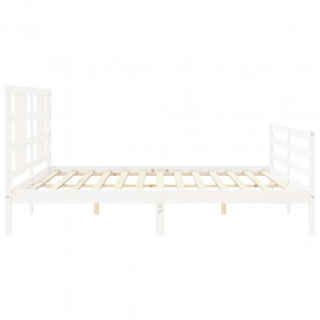 Cadru pat cu tăblie 200x200 cm, alb, lemn masiv - Img 6