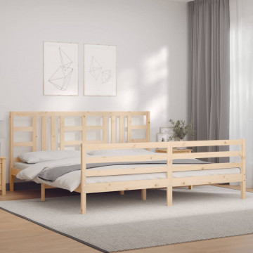 Cadru pat cu tăblie 200x200 cm, lemn masiv de pin - Img 3