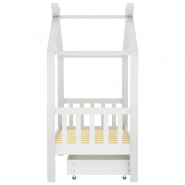 Cadru pat de copii cu un sertar, alb, 70x140 cm, lemn masiv pin - Img 4