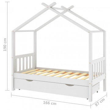 Cadru pat de copii cu un sertar, alb, 80x160 cm, lemn masiv pin - Img 6