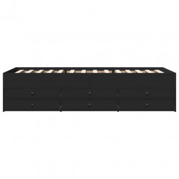 Cadru pat de zi cu sertare, negru, 75x190 cm, lemn prelucrat - Img 4