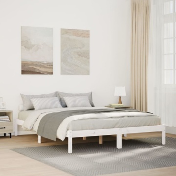 Cadru pat foarte lung fără saltea alb 160x220 cm lemn masiv pin - Img 1