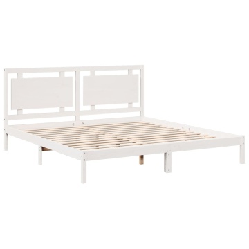 Cadru pat foarte lung fără saltea, alb, 200x220 cm lemn masiv - Img 3