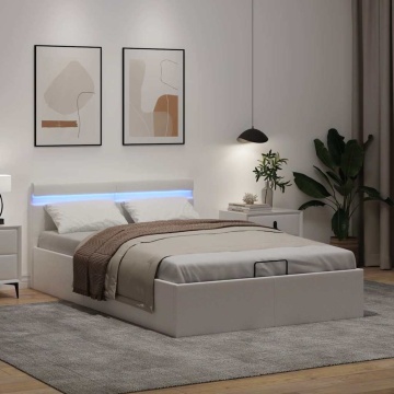 Cadru pat hidraulic cu ladă LED alb 120x200 cm piele ecologică - Img 8