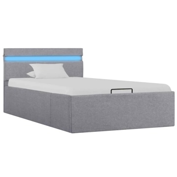 Cadru pat hidraulic cu ladă LED gri deschis 90x200 cm textil - Img 4
