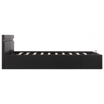 Cadru pat hidraulic cu ladă LED negru 160x200cm piele ecologică - Img 5
