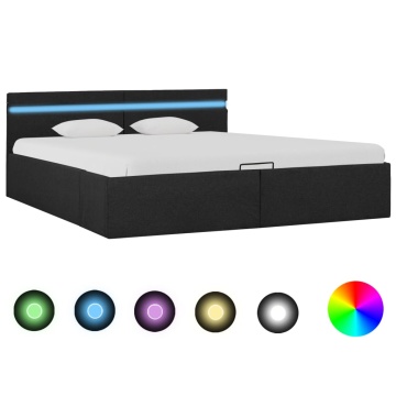 Cadru pat hidraulic cu LED, gri închis, 180x200 cm, textil - Img 1