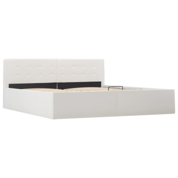 Cadru pat hidraulic, depozitare, alb, 160 x 200 cm, piele eco - Img 3
