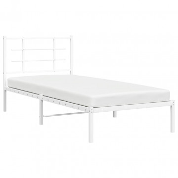 Cadru pat metalic cu tăblie, alb, 90x200 cm - Img 4