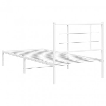 Cadru pat metalic cu tăblie, alb, 90x200 cm - Img 6
