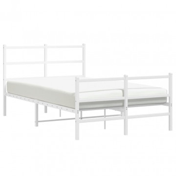 Cadru pat metalic cu tăblie de cap/picioare , alb, 120x190 cm - Img 4