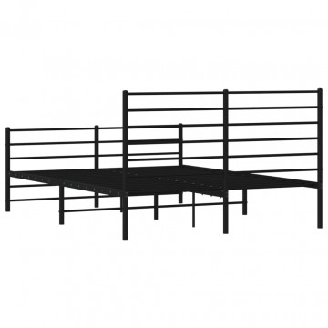Cadru pat metalic cu tăblie de cap/picioare, negru, 135x190 cm - Img 7