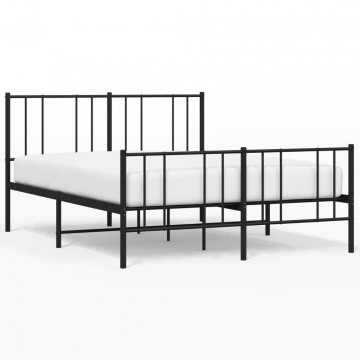 Cadru pat metalic cu tăblie de cap/picioare, negru, 160x200 cm - Img 2