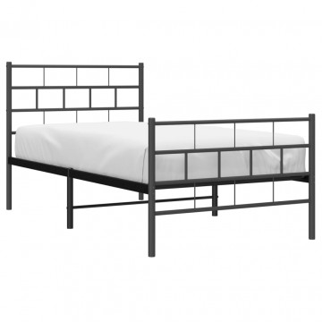 Cadru pat metalic cu tăblii de cap/picioare, negru, 75x190 cm - Img 3
