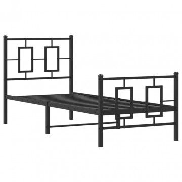 Cadru pat metalic cu tăblii de cap/picioare, negru, 75x190 cm - Img 2