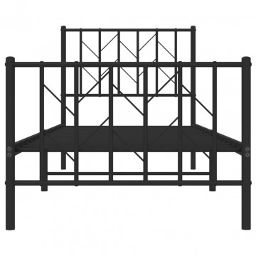 Cadru pat metalic cu tăblii de cap/picioare, negru, 80x200 cm - Img 8