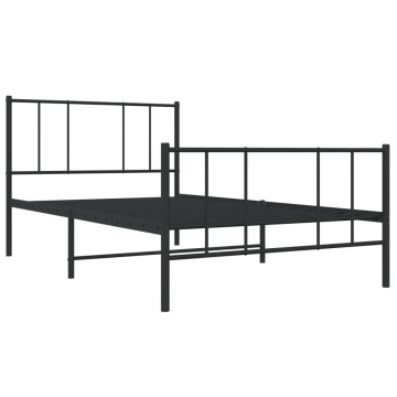 Cadru pat metalic cu tăblii de cap/picioare, negru, 90x190 cm - Img 3