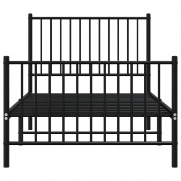 Cadru pat metalic cu tăblii de cap/picioare, negru, 90x190 cm - Img 8