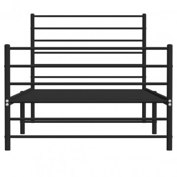 Cadru pat metalic cu tăblii de cap/picioare, negru, 90x190 cm - Img 5