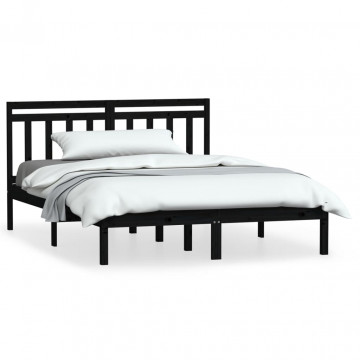Cadru pat, negru, 140x190 cm, lemn masiv de pin - Img 2