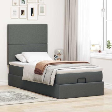 Cadru pat otoman cu saltea țesătură gri închis 100x200 cm - Img 4