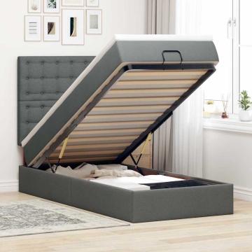 Cadru pat otoman cu saltea țesătură gri închis 100x200 cm - Img 1