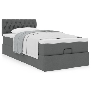 Cadru pat otoman cu saltea țesătură gri închis 100x200 cm - Img 4