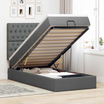 Cadru pat otoman cu saltea țesătură gri închis 100x200 cm - Img 1