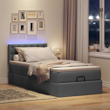 Cadru pat otoman cu saltea țesătură gri închis 100x200 cm - Img 3