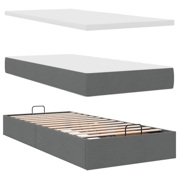 Cadru pat otoman cu saltea țesătură gri închis 100x200 cm - Img 7