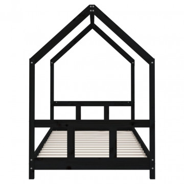 Cadru pat pentru copii, negru, 90x200 cm, lemn masiv de pin - Img 8