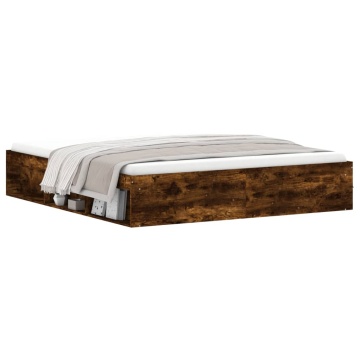 Cadru pat, stejar afumat, 180x200 cm, Super King Size - Img 3