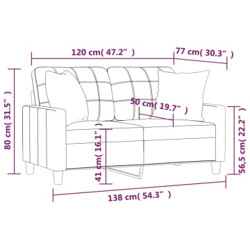 Canapea cu 2 locuri cu pernuțe, crem, 120 cm, piele ecologică - Img 7