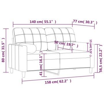 Canapea cu 2 locuri cu pernuțe, gri deschis, 140 cm, textil - Img 7