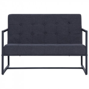 Canapea cu 2 locuri și brațe, gri închis, oțel și material textil - Img 4