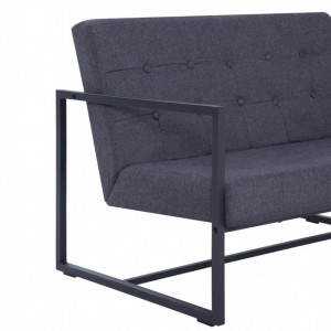 Canapea cu 2 locuri și brațe, gri închis, oțel și material textil - Img 7