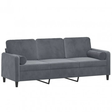 Canapea cu 3 locuri cu pernuțe, gri închis, 180 cm, catifea - Img 3