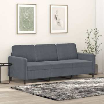 Canapea cu 3 locuri, gri închis, 180 cm, material catifea - Img 1