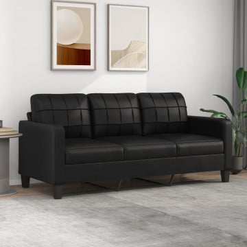Canapea cu 3 locuri, negru, 180 cm, piele ecologică - Img 1