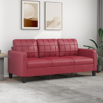 Canapea cu 3 locuri, roșu vin, 180 cm, piele ecologică - Img 1