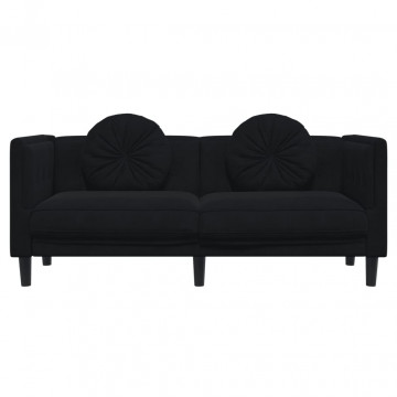 Canapea cu perne, 2 locuri, negru, catifea - Img 4