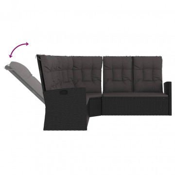 Canapea de colț rabatabilă cu perne, negru, poliratan - Img 6