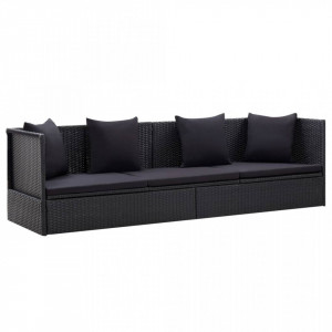 Canapea de exterior cu perne, negru, poliratan - Img 1