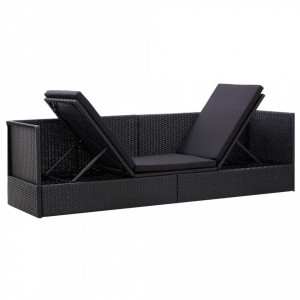 Canapea de exterior cu perne, negru, poliratan - Img 3