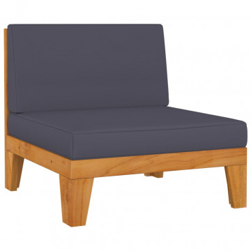 Canapea de mijloc modulară, perne gri închis, lemn masiv acacia - Img 1