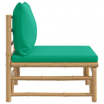 Canapea de mijloc pentru grădină, perne verzi, bambus - Img 4