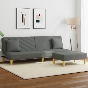 Canapea extensibilă 2 locuri/perne/taburet, gri închis, textil - Img 1