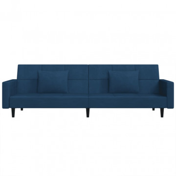 Canapea extensibilă cu 2 locuri, 2 perne, albastru, catifea - Img 4