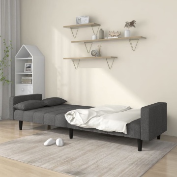 Canapea extensibilă cu 2 locuri, 2 perne, gri închis, textil - Img 3
